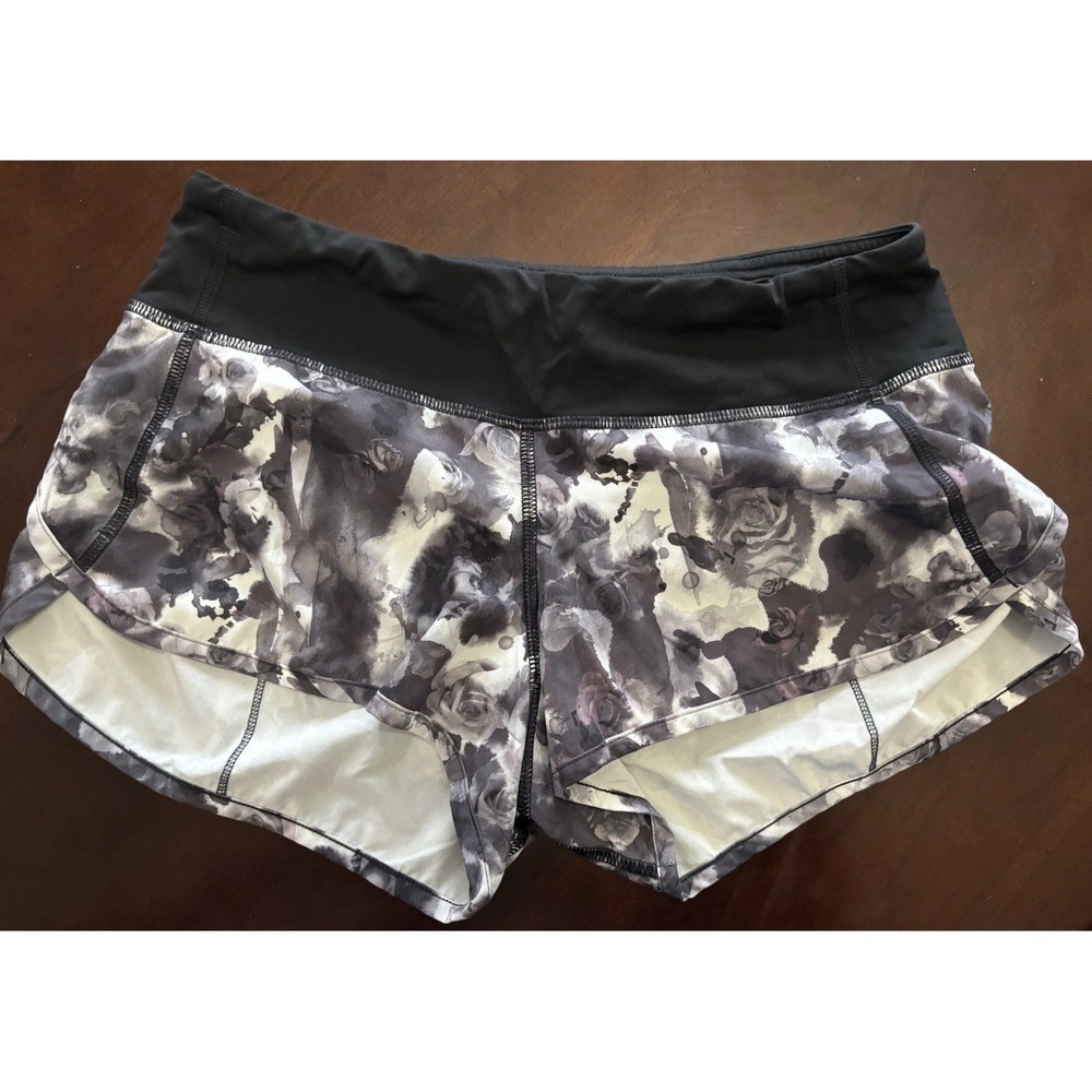 Lululemon Womens Speed Up Shorts Size 4 Black Gray Floral Athletic Running